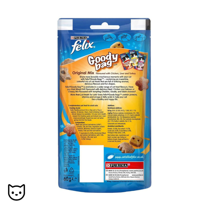 Felix Goody Bag Picnic Mix Adult Cat Treats Original Mix 8 x 60g Packs