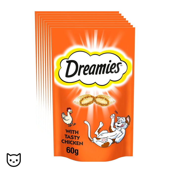 Dreamies Cat Treats, Tasty Snacks with Tempting Chicken 8 pouches 60g